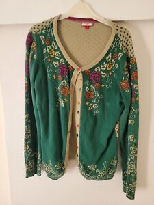 JOE BROWNS Green Floral Button Up Cardigan With Spotty Back UK 12