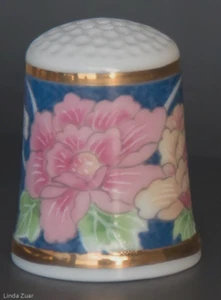 Borde dorado de costura azul floral de colección hecho en Japón estampado como nuevo - Imagen 1 de 6