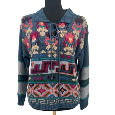 Suéter tejido grueso delantero con corbata punto de referencia vintage años 90 talla pequeña para mujer” Foto 1 de 4