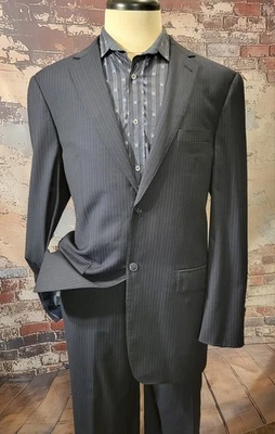 Perfect Jhane Barnes SUPER 140s 44L 38x34 Navy Pinstripe Mens Jacket Pants Suit - Image 1 of 4