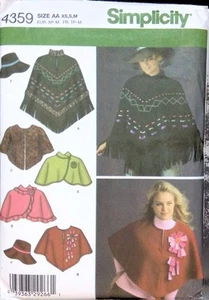 Simplicity Sewing Pattern 4359 Poncho Capelet Hat Womens Size XS-M 6-16 Fleece - Picture 1 of 4