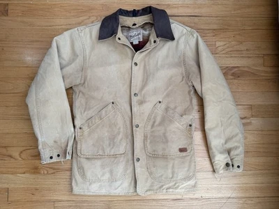 Vtg Woolrich Barn Chore Jacket Saddle Wool Blanket Removeable Lining Canvas Sm - Image 1 of 4