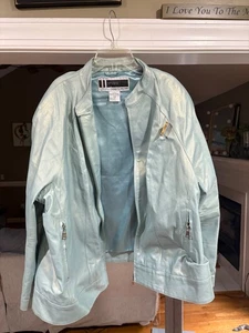 JL Studio Jessica London Womens metallic light blue Leather Jacket Coat 24W 24 - Picture 1 of 6