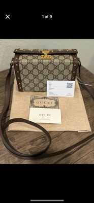 Gucci GG Supreme Monogram Brown Calfskin Hard Mini Trunk Crossbody Bag - Image 1 of 4