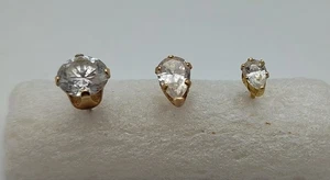 3 SINGLE Vtg 10K  14K  Y. Gold Clear Glass Round Teardrop Stone Stud Earring Lot - Picture 1 of 4