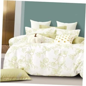 Botanical Cotton Comforter King Size - White Comforter with Soft Green - Picture 1 of 8