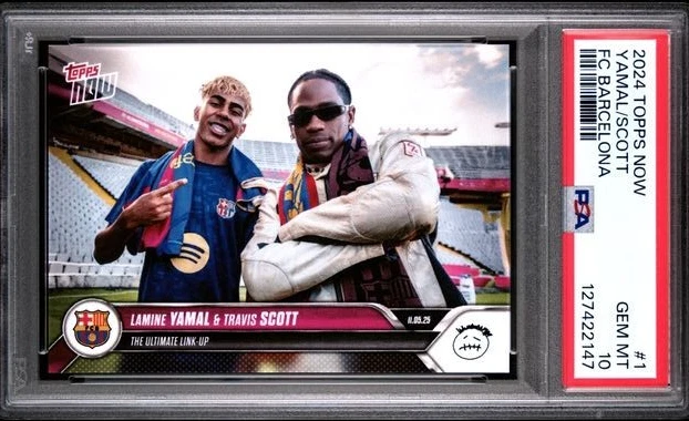 PSA 10 2024-25 TOPPS NOW FC BARCELONA 1 TRAVIS SCOTT/LAMINE YAMAL Foto 1 de 2