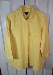 Camicia Talbots donna M puro lino irlandese giallo bottoni davanti L/S - Foto 1 di 5