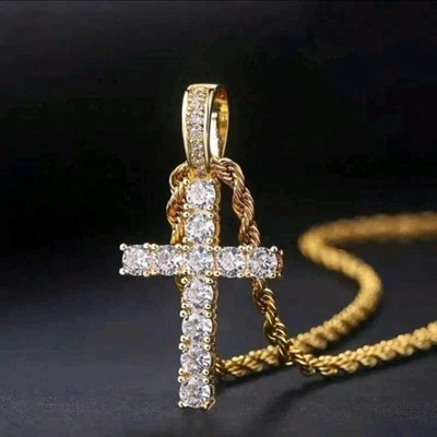 Catholic Religion Religious Cross Necklace Titanium 18K Gold Coated - Image 1 of 3