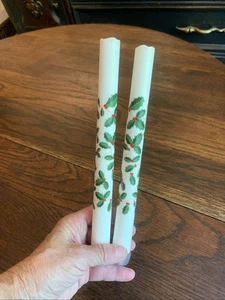 2 Candle Impressions Flameless Wax-Covered LED 9" Tapers Holly/White Christmas - Picture 1 of 16