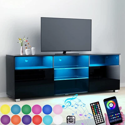 Modern LED TV Stand Media Console Table Entertainment Center with Glossy Cabinet - Image 1 of 4