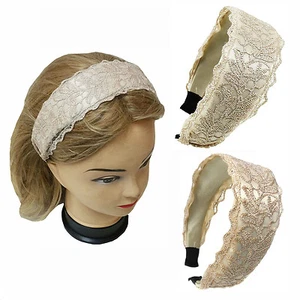 Lurex Lace Wide Bridal  Headband Hair Accessory 2" width - Picture 1 of 4