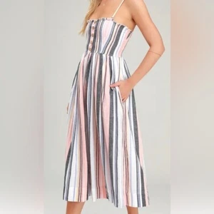 ๐ Free people lilah pleated tube dress stripes XS button - Picture 1 of 8