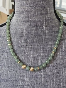 VINTAGE JADE JADEITE NECKLACE WITH 18K YELLOW GOLD BEADS and CLASP, 59 grams - Picture 1 of 10