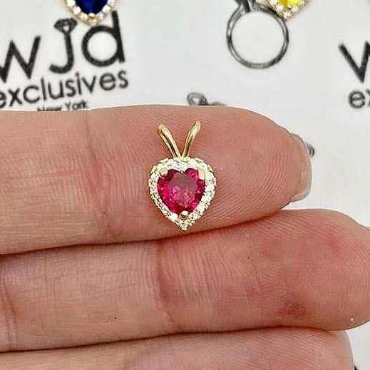 Pingente em forma de coração de ouro 14K pedra do nascimento CZ 0,5" - Imagem 1 de 4