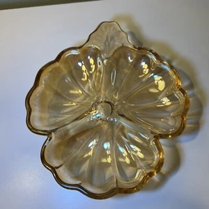 Vintage Marigold Carnival Glass Three Leaf Clover Candy Nut Trinket Dish - Picture 1 of 5