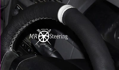 PARA MAZDA MPV 1999-2006 CUBIERTA VOLANTE CUERO GENUINO NEGRO + CORREA BLANCA Foto 1 de 4