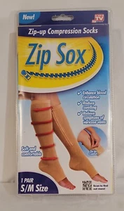 TeleBrands Zip Sox Knee High Open Toe Zip-Up Compression Socks-NIB-Size S/M - Picture 1 of 8