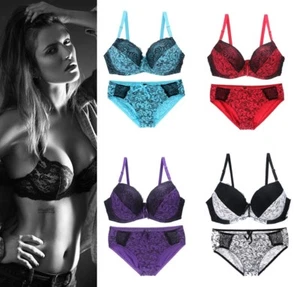 Womens Lace Push UP Padded Bra Sets Knickers Ladies Underwear 34-42 BCD/DDEF - Picture 1 of 17