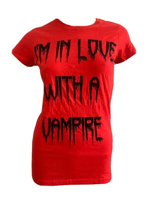 RED COTTON EMO GOTH VAMPIRE LOVE TWILIGHT SLIM TEE UK 8 EU 36 US 4 SMALL BNWT - Image 1 of 4