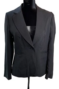 Ann Taylor 6 Blazer Jacket Black Pin Stripe Lined Virgin Wool Blend Pockets - Picture 1 of 9