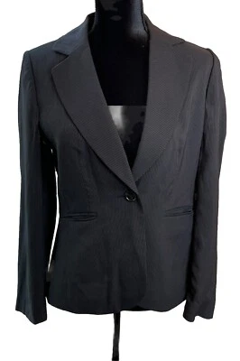 Chaqueta Blazer Ann Taylor 6 Negra Pin Rayas Forrada Mezcla Lana Virgen Bolsillos Foto 1 de 4