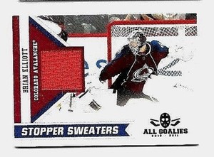 BRIAN ELLIOT 2010-11 PANINI ALL-GOALIES STOPPER SWEATERS GAME USED JERSEY