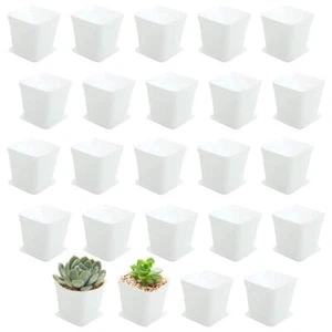 24 Pack 3 Inch Plastic Flower Pots Square Plastic Plant Pots with Saucers - Picture 1 of 7