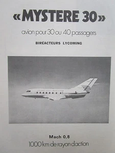 1973-1974 PUB AVIONS MARCEL DASSAULT MYSTERE 30 BIREACTEUR LYCOMING FRENCH AD - Imagen 1 de 1