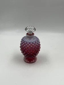 VINTAGE FENTON CRANBERRY OPALESCENT HOBNAIL PERFUME BOTTLE WITH STOPPER - 4.5" - Picture 1 of 4