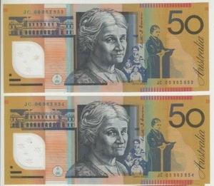 Banknotes Australia $50 Macfarlane Henry polymer last prefix JC06 pair R520L  - Bild 1 von 2