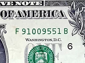 ELEGANTE NÚMERO DE SERIE - Nota de $1 - Cuatro pares - 2 consecutivos - 2017 - F91009551B - Imagen 1 de 3