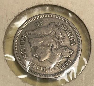 Coins 1881 Silver Coin - Extra Fine 1881 - Three Cent Nickel - Estate! - Image 1 of 2