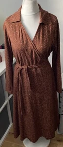 Uniqlo :C Clare Waight Keller Printed Long Sleeved Brown Wrap Dress Size S L - Picture 1 of 11