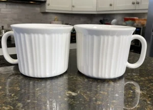 Set Of 2 Corning Ware FRENCH WHITE 20oz. SOUP/MEAL MUGS White Ribbed No Lids - Picture 1 of 6