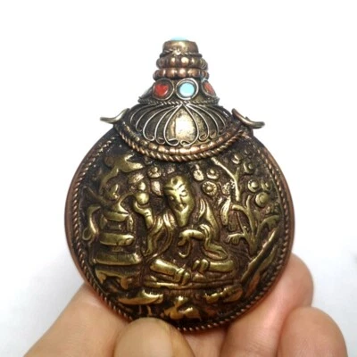 H 6.8CM Antigua China Tíbet Bronce Talla Dios de la Riqueza Buda Estatua Botellas de Tabaco Foto 1 de 4