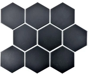 Azulejo de mosaico cerámica hexagonal negro mate cocina baño pared WC 11F-0311| 1 alfombrilla - Imagen 1 de 6