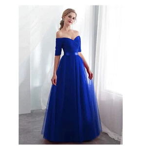 Long Evening Dress Formal Bridesmaid Half Sleeves by Beauty-Emily, Blue Large - Picture 1 of 3