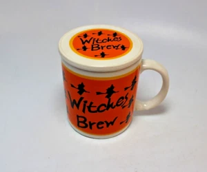 Vintage Witches Brew Halloween Lego Korea Coffee Cup Mug Flying Broom w/ Lid - Picture 1 of 13