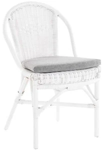 Rattanstuhl Esszimmerstuhl Korb- Küchenstuhl Esszimmer Stuhl (Weiss mit Polster) - Bild 1 von 11