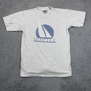 T-shirt Seattle vintage anni 90 uomo grande grigia barca a vela punto singolo Oneita - Foto 1 di 7