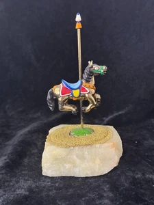 Ron Lee 1984 Giostra Cavallo Onice Base in Marmo Firmato - Foto 1 di 10