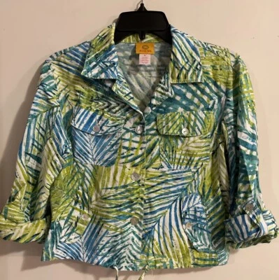 Ruby Rd Women’s Size 6 Green Floral Linen Button-Up 3/4-Length Jacket! A221 - Image 1 of 4