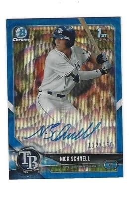 Nick Schnell 2018 Bowman Chrome Auto. Blue Wave Card # CDA-NS, # 112 of # 250. - Image 1 of 2