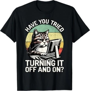 Humor Computer Tech Cat Tech Engineer Shirt Computer IT Guy T-Shirt - Picture 1 of 5
