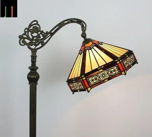 New Arrival JT Tiffany Stained Glass Six-Sided Vintage Floor Lamp 12'' Shade - Picture 1 of 11