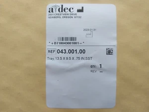A-dec Stainless Steel Instrument Tray 9 .5" x 13 1/2" 043.001.00 - Picture 1 of 2