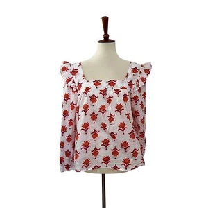 J Crew Factory Damen Squareneck Rüschen Top Langarm L Large - Bild 1 von 7