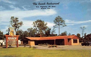 The Ranch Restaurant US Highway 90 Mobile Alabama 1950s postcard - Picture 1 of 2