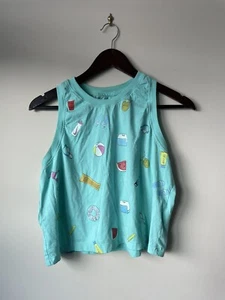 Nike L Crop Tank Summer Pool Print Tank Top Blue Watermelon Pineapple Fun - Picture 1 of 5